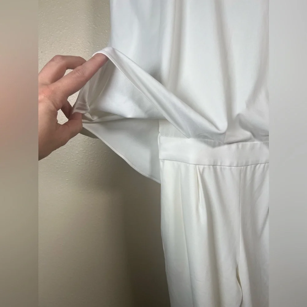 Halston Draped Sleeve Tapered Leg Crepe Jumpsuit White Size 0 - Picture 6 of 16